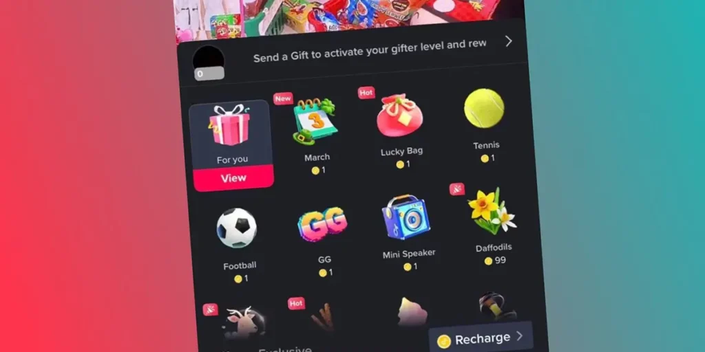 Cadeaux virtuels TikTok dans l'application