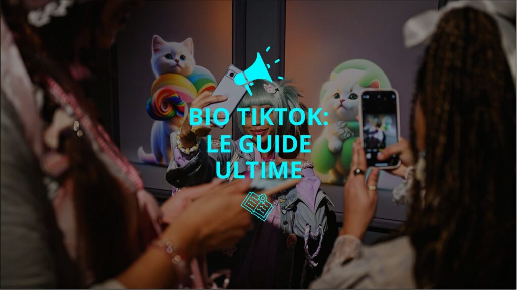 Texte Bio TikTok écris par dessus une image de jeunes filles à la mode se prenant en photo