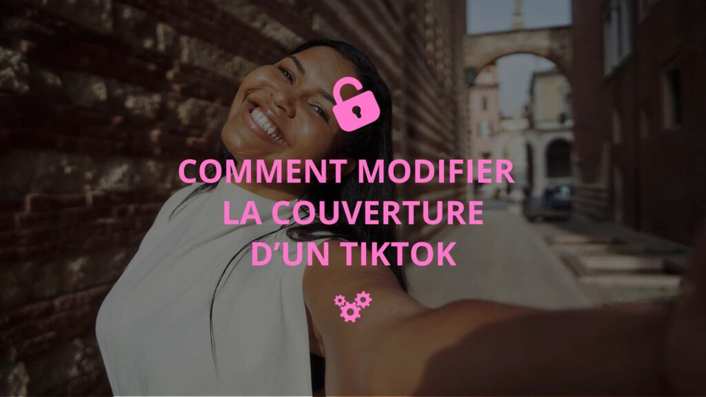 Image d'illustration de l'article "Comment changer la couverture d'un TikTok" sur fond d'une femme faisant un selfie dans la rue