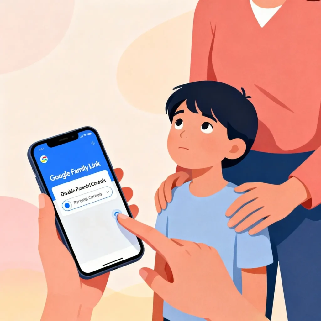 Enfant se faisant interdire le téléphone avec un bloquage parental Google sur mobile